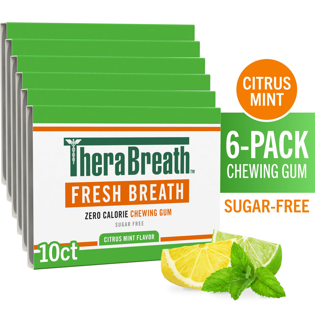 Fresh Breath Chewing Gum, Citrus Mint Flavor – 10 Count (Pack of 6)