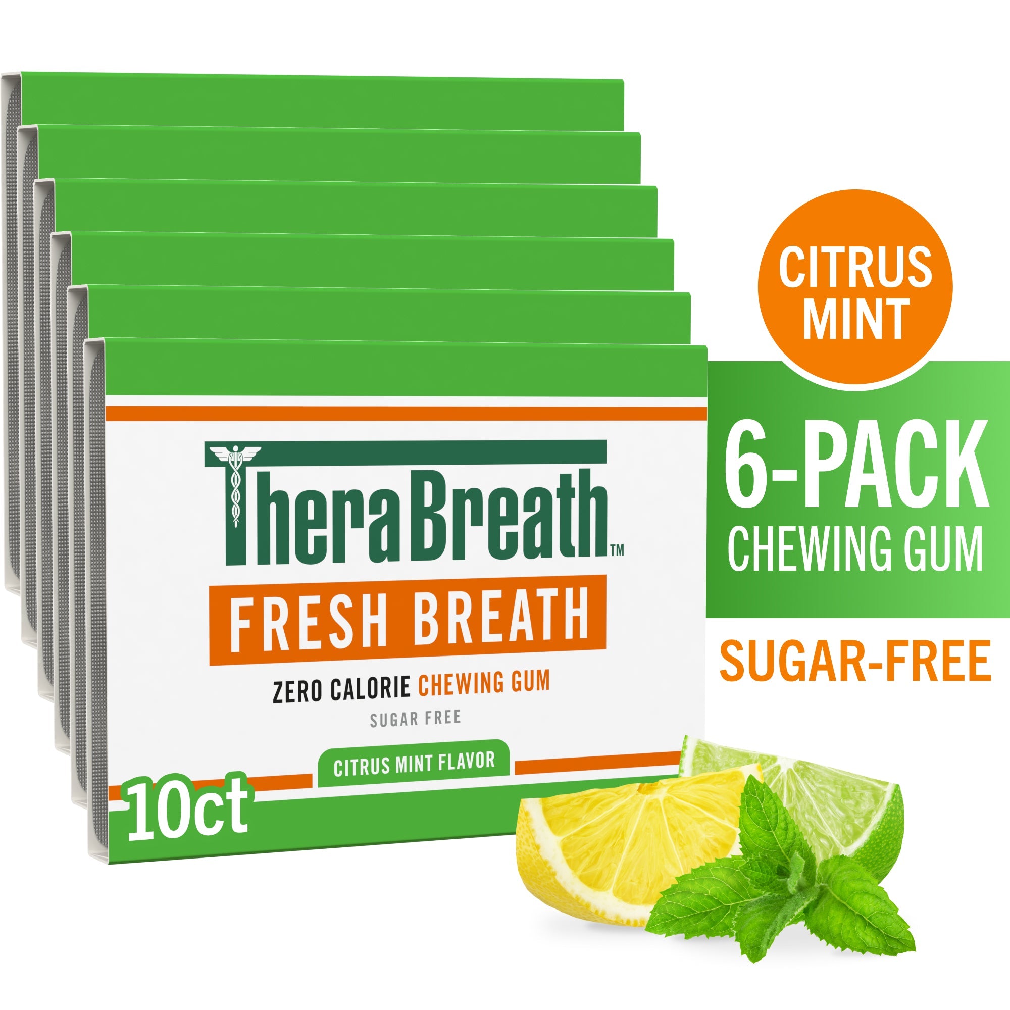 Fresh Breath Chewing Gum, Citrus Mint Flavor – 10 Count (Pack of 6)