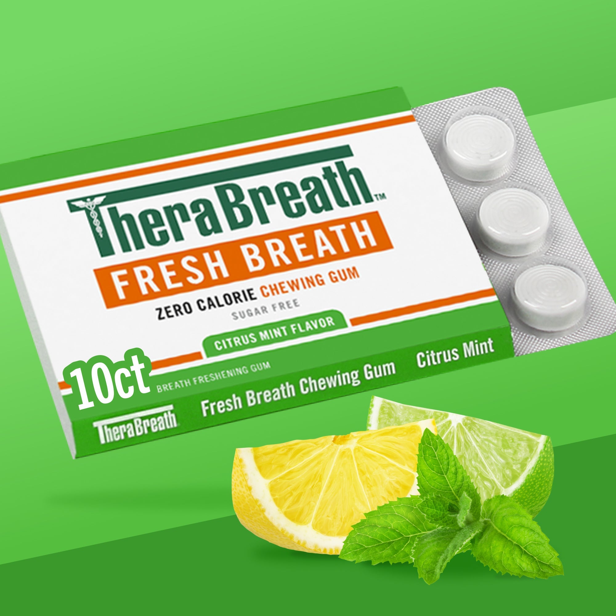 Fresh Breath Chewing Gum, Citrus Mint Flavor – 10 Count (Pack of 6)