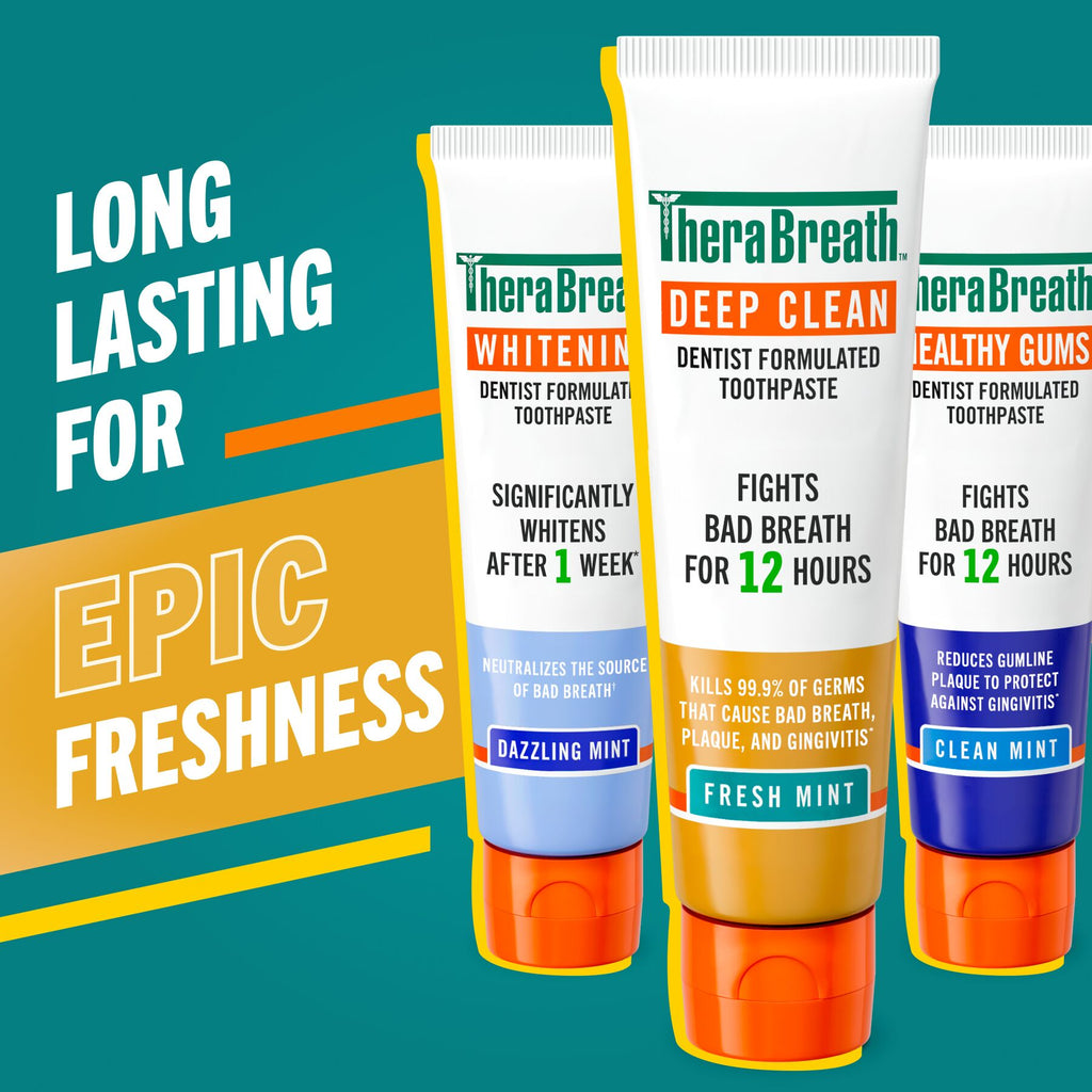 TheraBreath Deep Clean Toothpaste, Helps Fight Bad Breath, Fresh Mint – Single