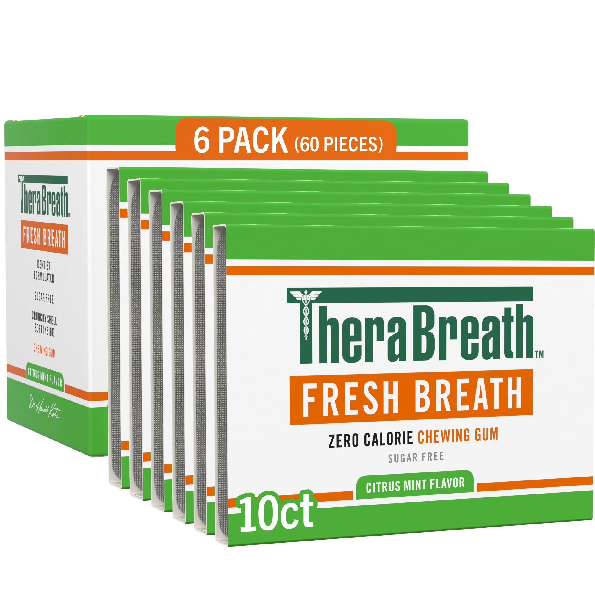 Fresh Breath Chewing Gum, Citrus Mint Flavor – 10 Count (Pack of 6)