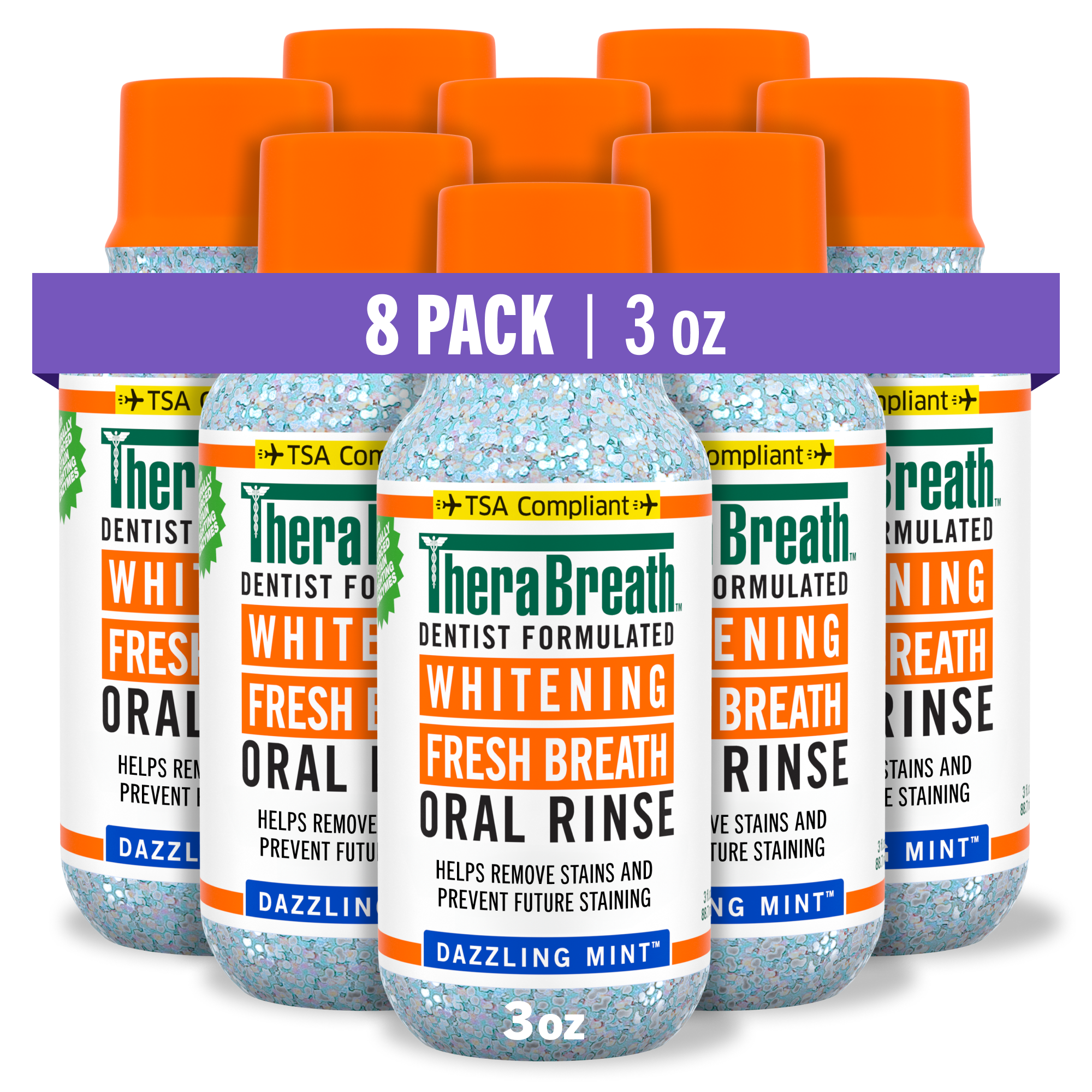 Whitening Fresh Breath Oral Rinse – Dazzling Mint – 3 OZ – 8 Pack