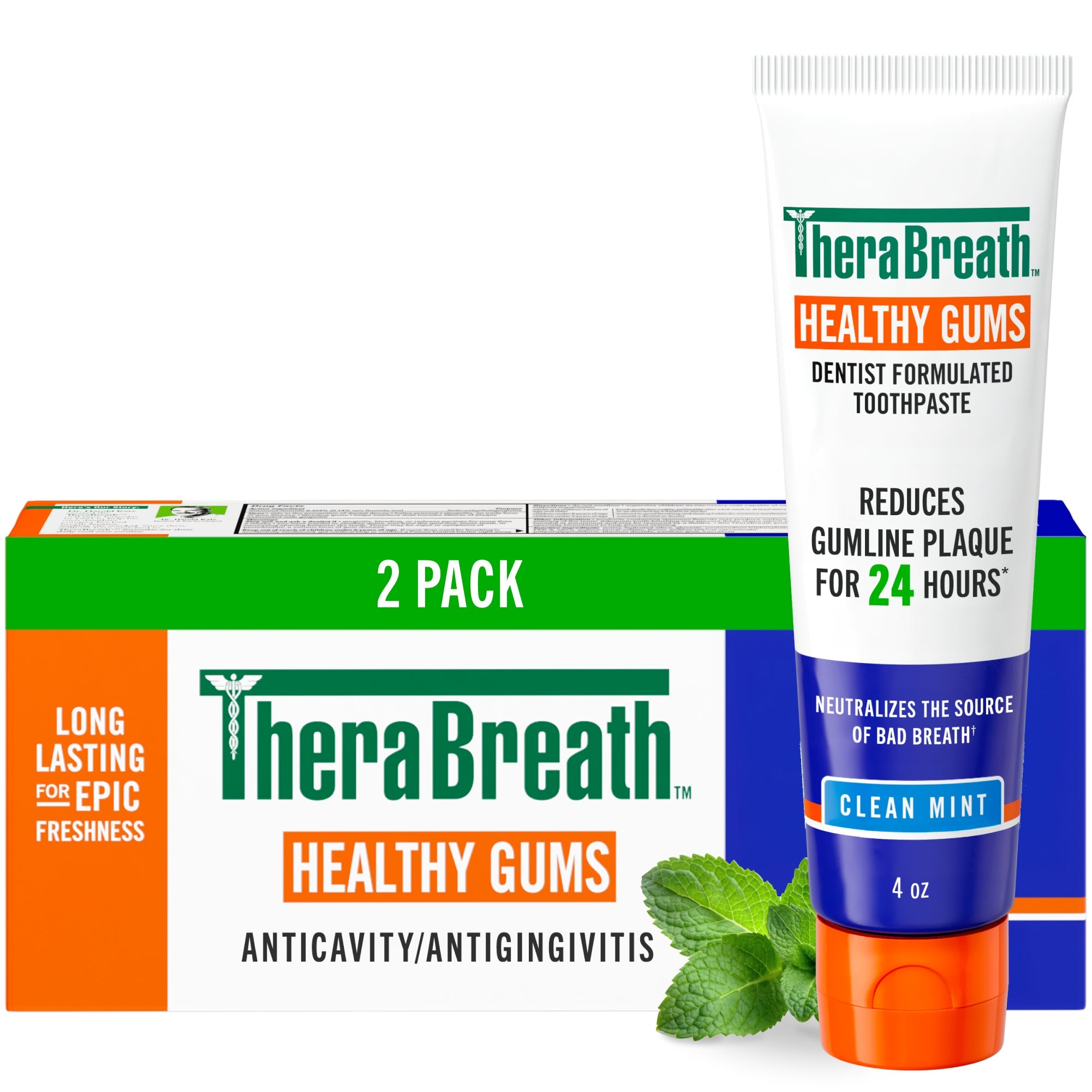 TheraBreath Healthy Gums Toothpaste, Helps Fight Gingivitis, Clean Mint – 2-Pack