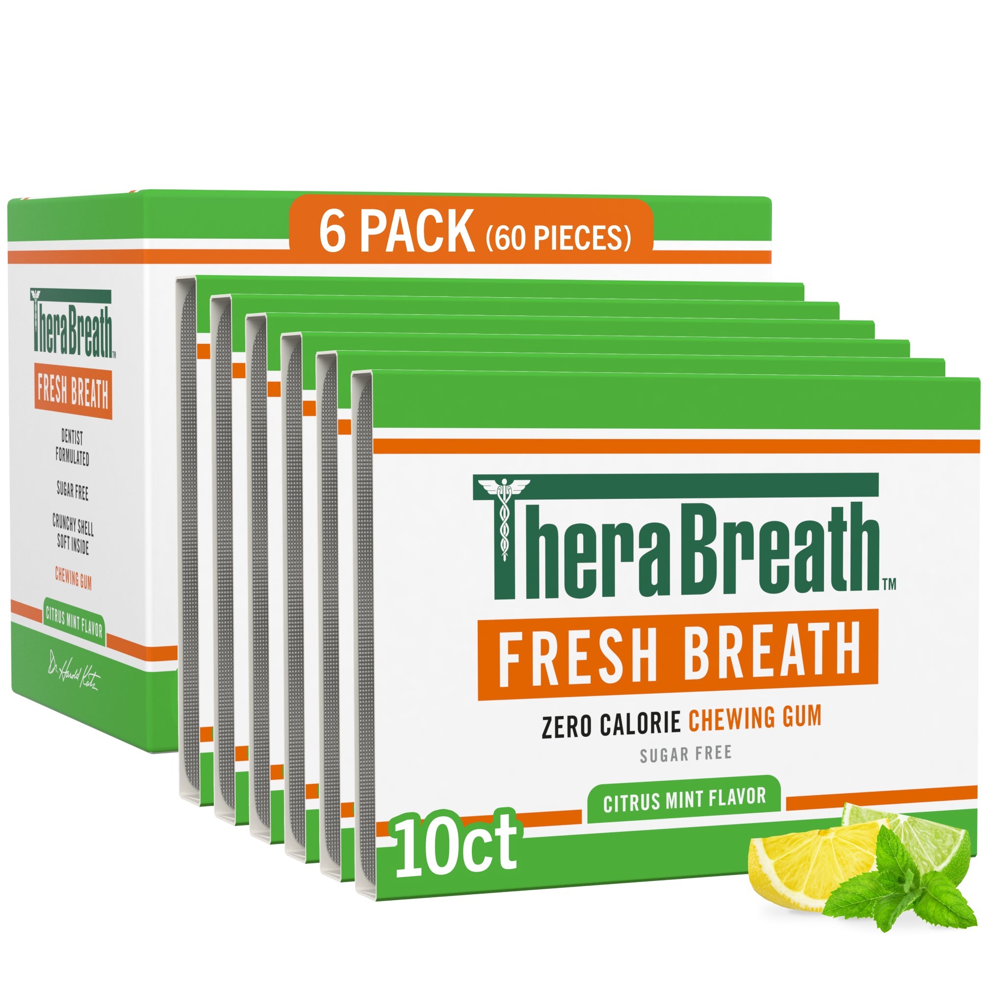 Fresh Breath Chewing Gum, Citrus Mint Flavor – 10 Count (Pack of 6)