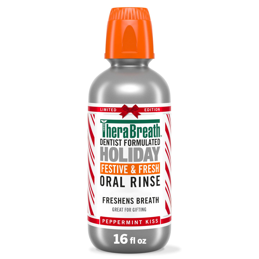TheraBreath Limited Edition Holiday Festive & Fresh Oral Rinse, Peppermint Kiss – 16 oz
