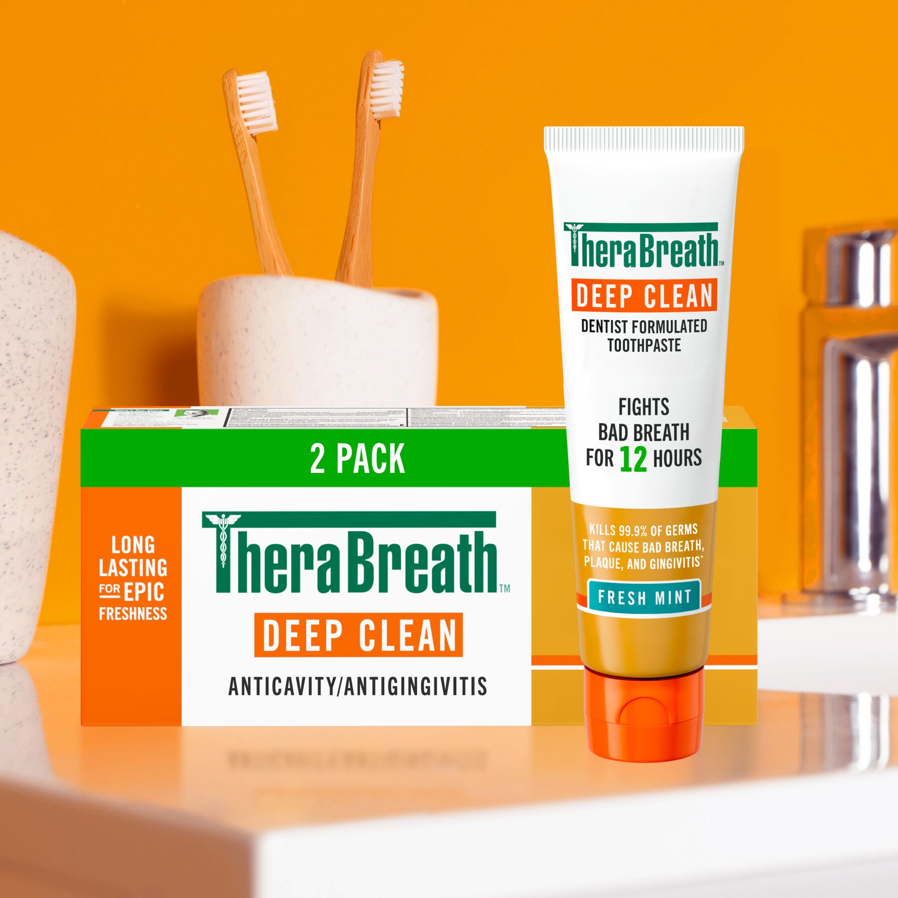 TheraBreath Deep Clean Toothpaste, Helps Fight Bad Breath, Fresh Mint – 2-Pack