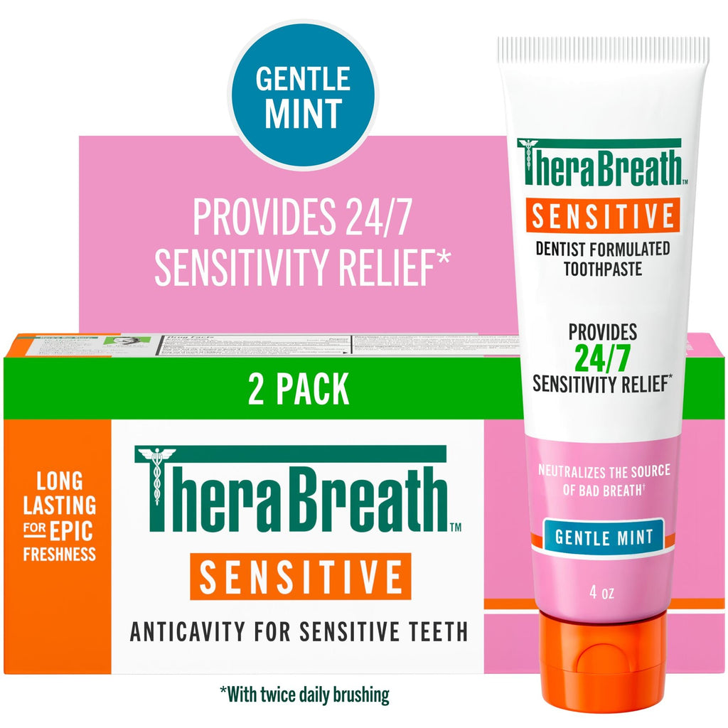 TheraBreath Sensitive Toothpaste, 24/7 Sensitivity Relief (1), With Fluoride For Anticavity Protection, Gentle Mint, 4 Oz – Single