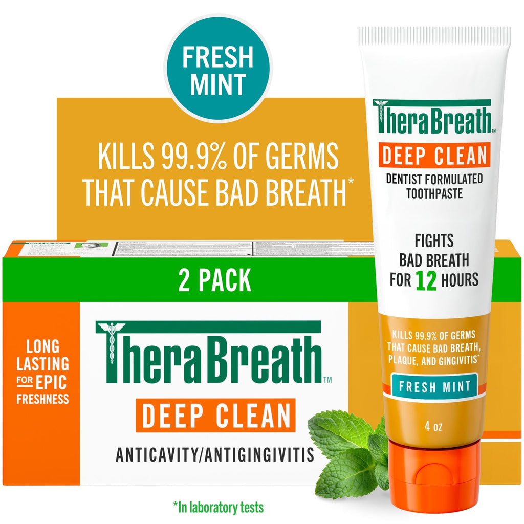 TheraBreath Deep Clean Toothpaste, Helps Fight Bad Breath, Fresh Mint – 2-Pack