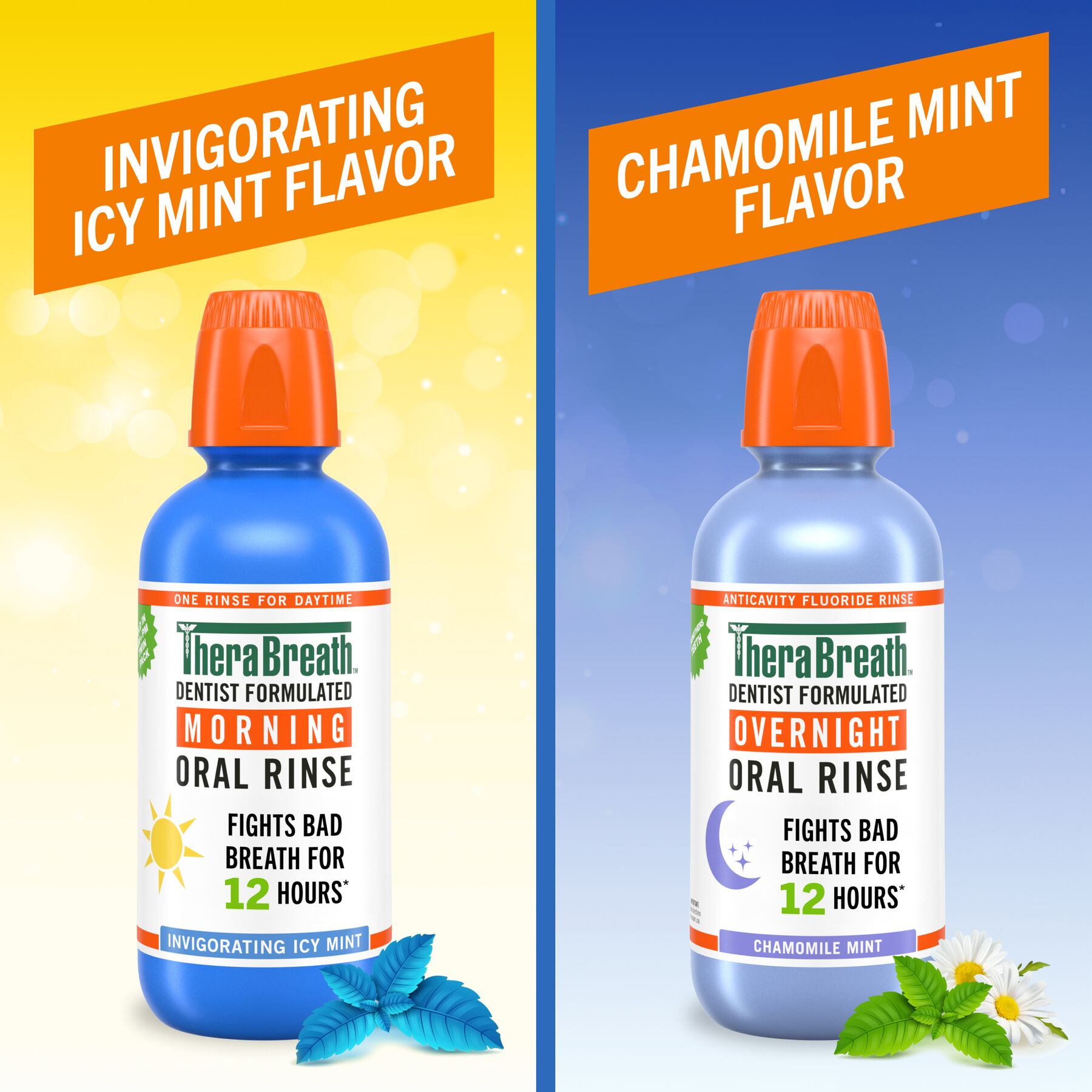 TheraBreath AM PM Mouthwash Bundle, Morning & Overnight Rinses, 16 Fl Oz, 2-Pack